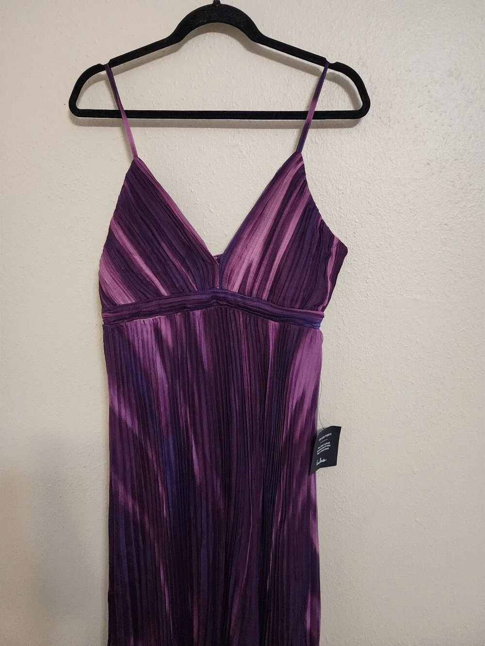 Lulus Lovely Boldness Purple Multi Watercolor Pleated Maxi Dress L Wedding Party